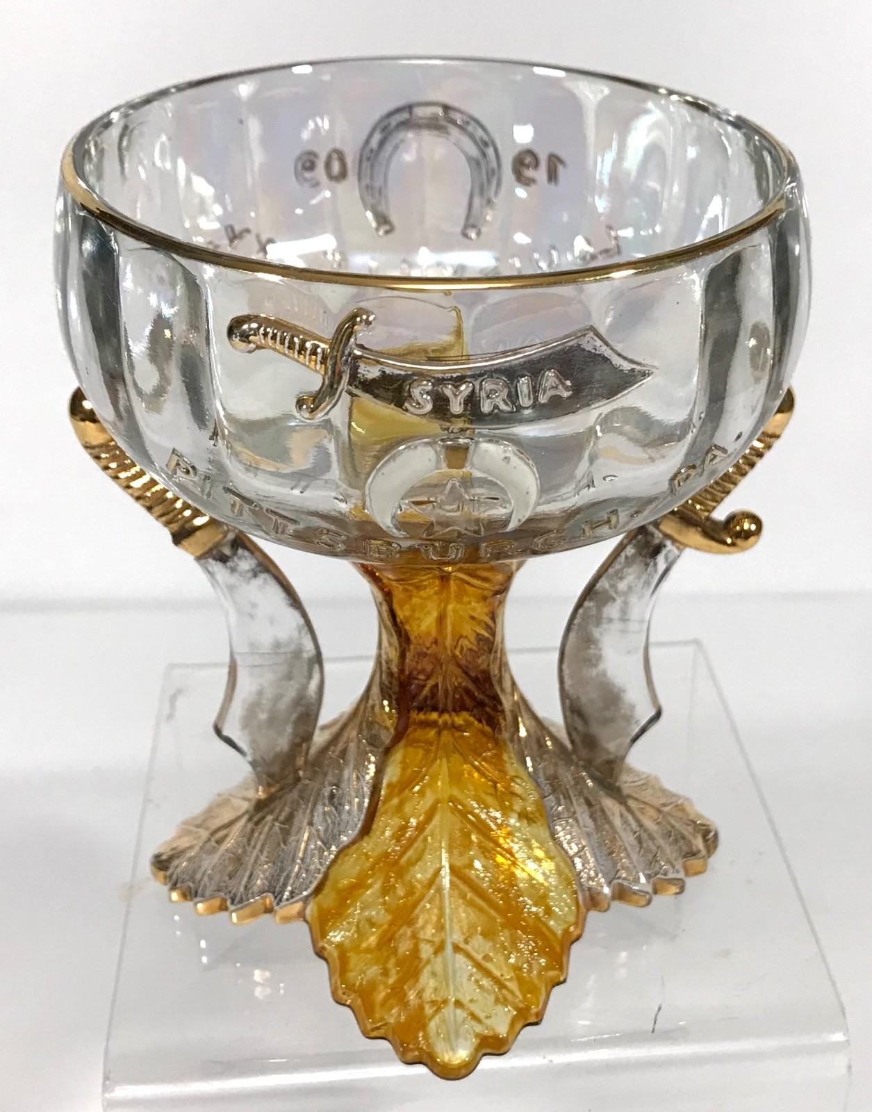 VINTAGE 1909 SHRINERS MASONIC SYRIA PITTSBURGH PA SOUVENIR GLASS LOUISVILLE KY