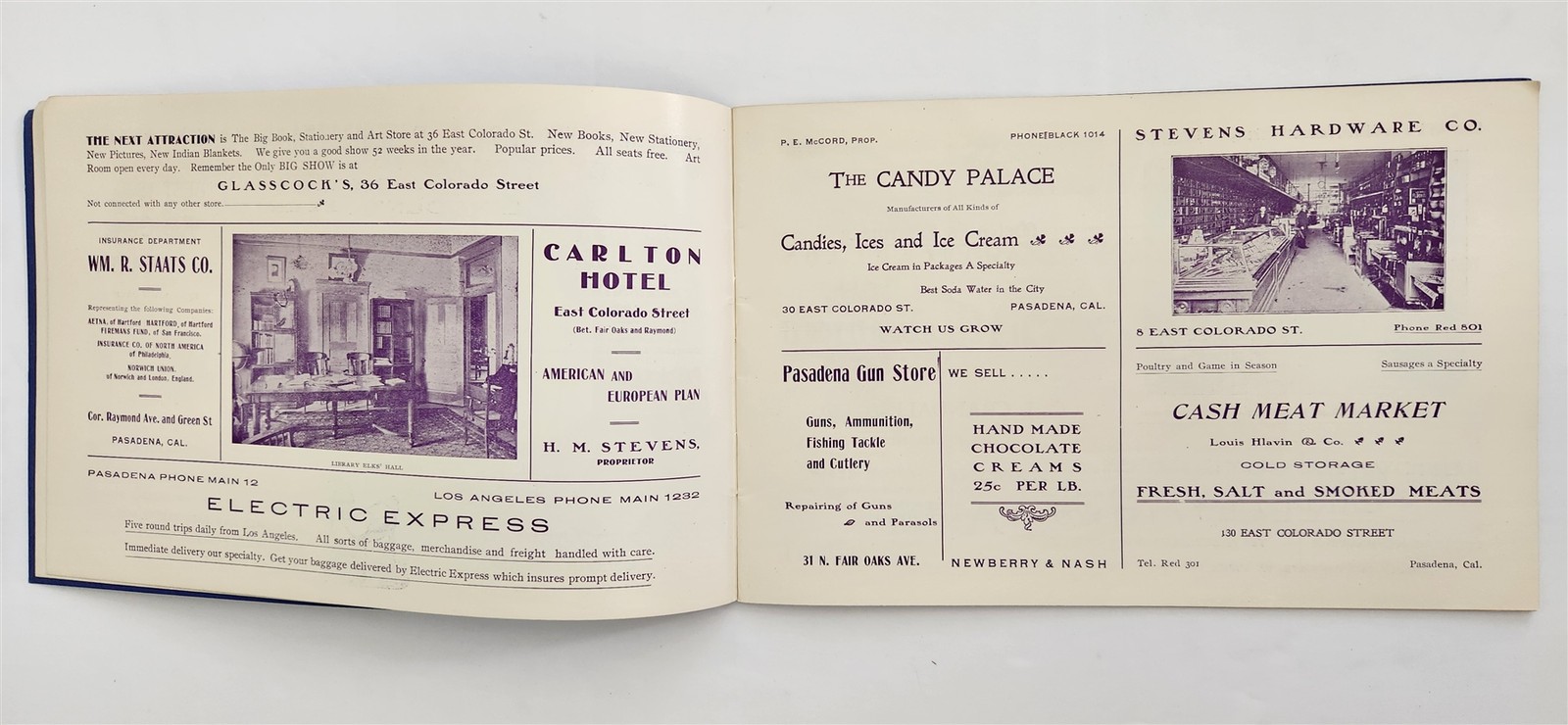 1902 antique ELKS VAUDEVILLE PROGRAM pasadena ca GRAND OPERA HOUSE ads