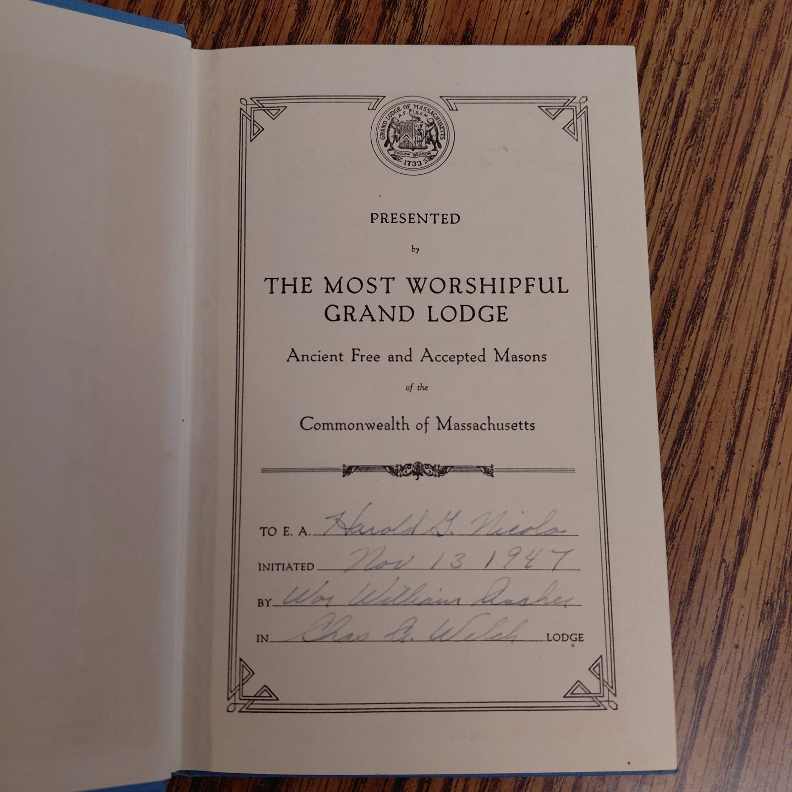 1946 Introduction To Freemasonry I Entered Apprentice Book, Hardcover