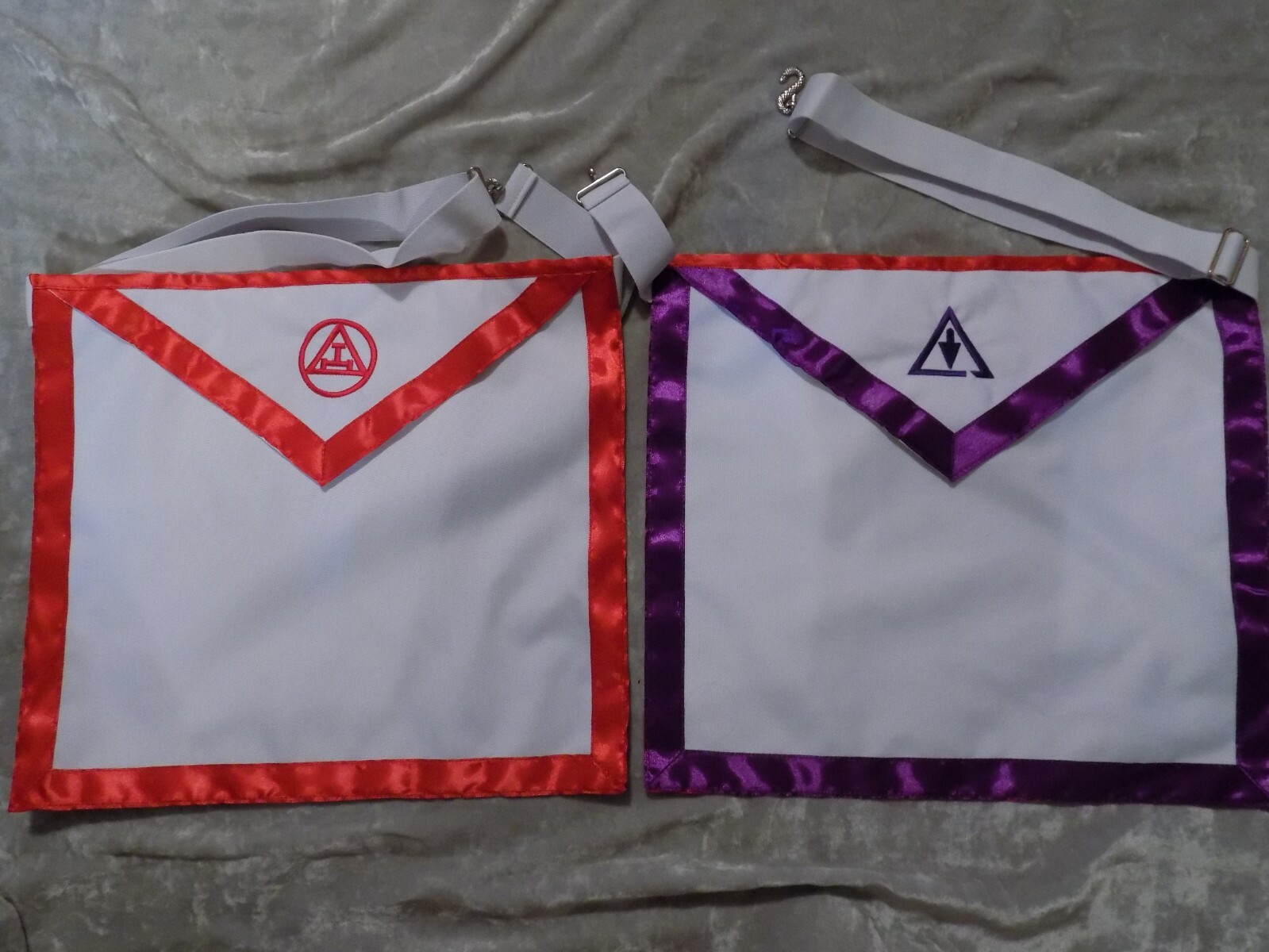Dual Chapter Council York Rites Triple Tau Cloth Apron Masonic Purple Red NEW!