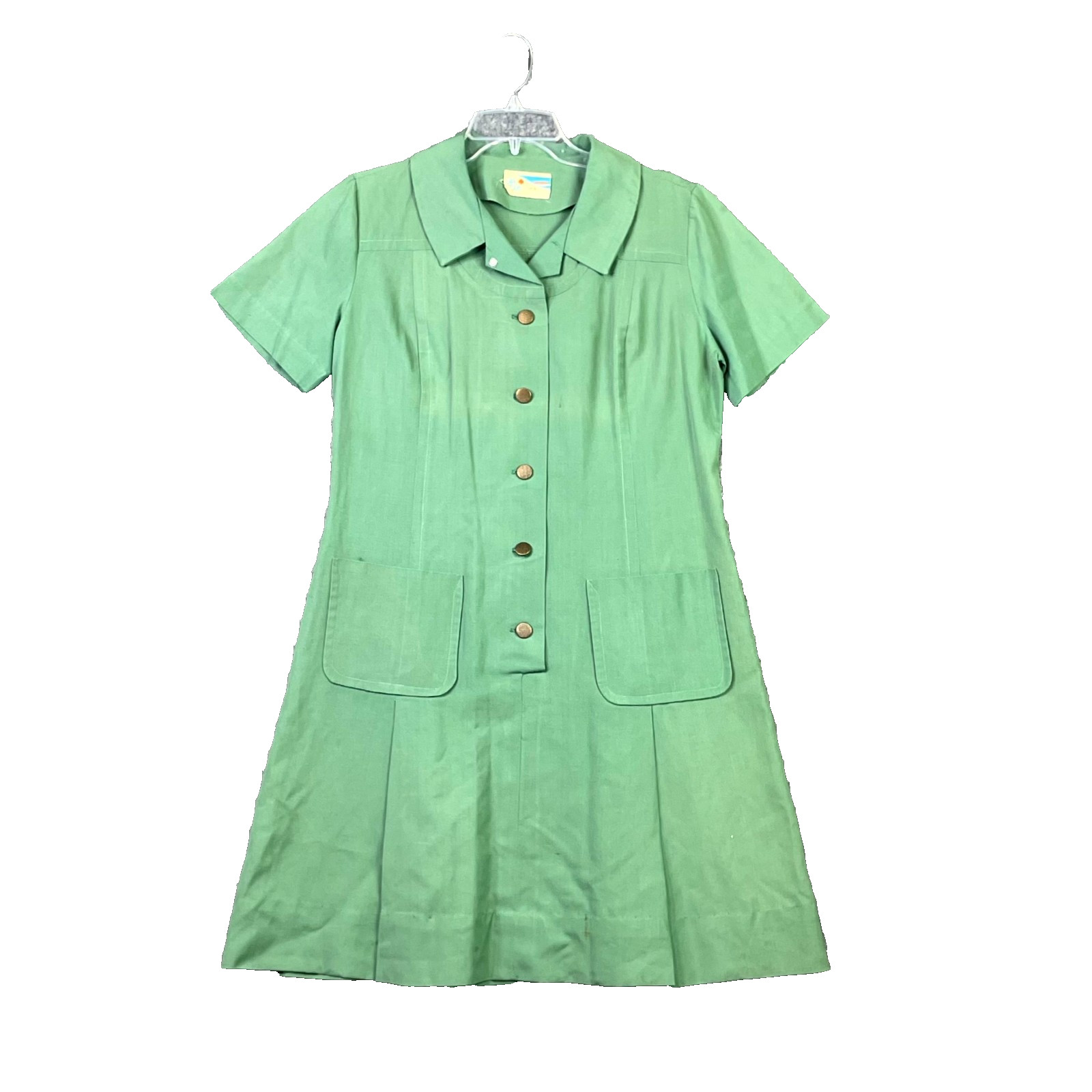 1960s Vintage Girl Scouts Cadet Uniform Dress Women’s Green Patch Pockets Retro