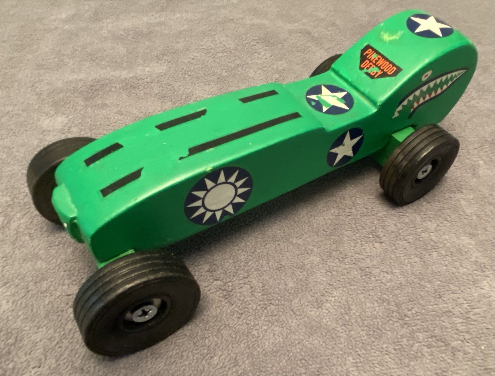 Vintage 1960’s Pinewood Derby handmade green race car-Cub Scouts