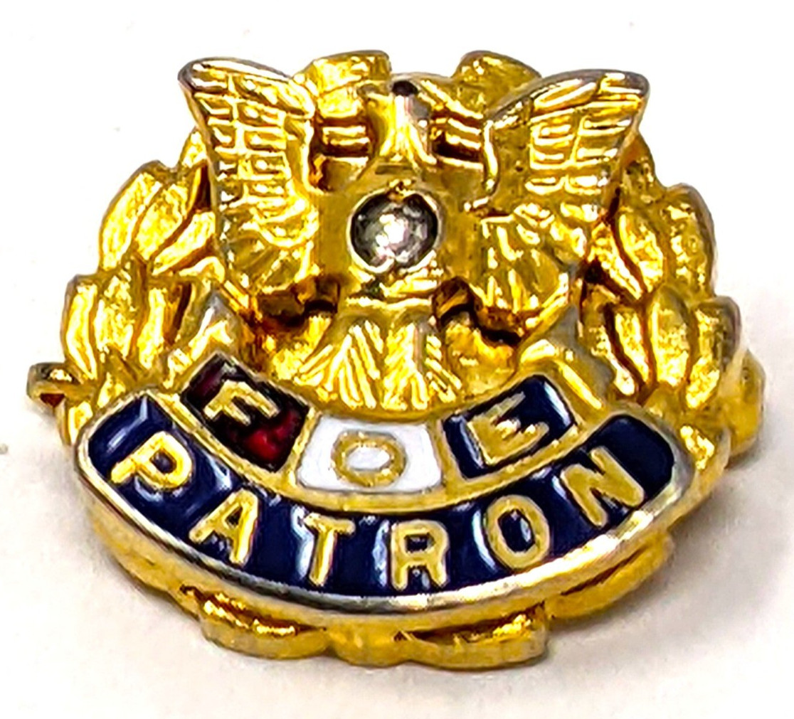 Fraternal Order of Eagles FOE Patron Lapel Pin Clear Stone Red White Blue Enamel