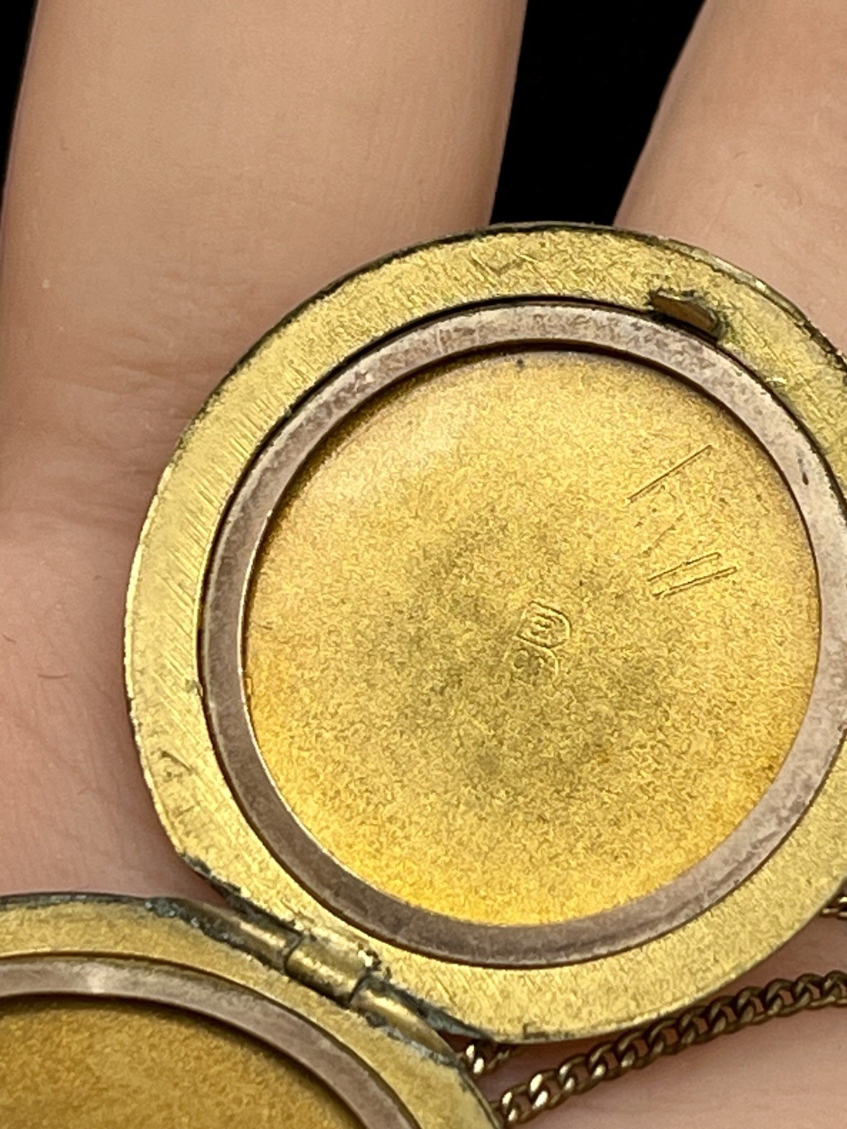 Antique Gold Filled Freemason Round Photo Watch Locket Necklace Monogrammed KMJ