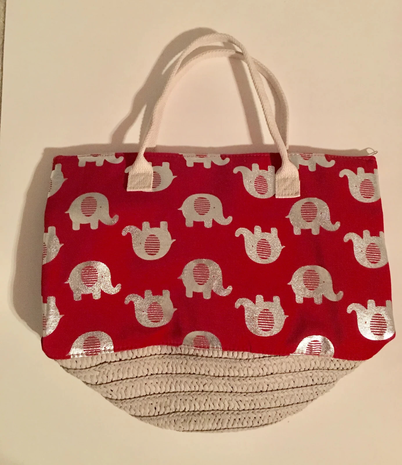 Delta Sigma Theta Inspired Red French Basket Tote Bag Handbag Silver Elephants