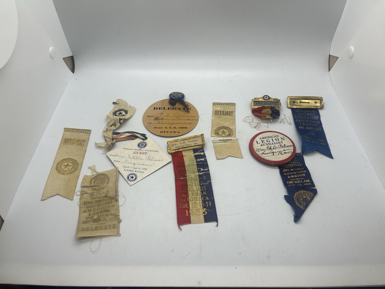American Legion Vintage Pin And Ribbon Lot Kansas Collectible Cool 1920s-1940s