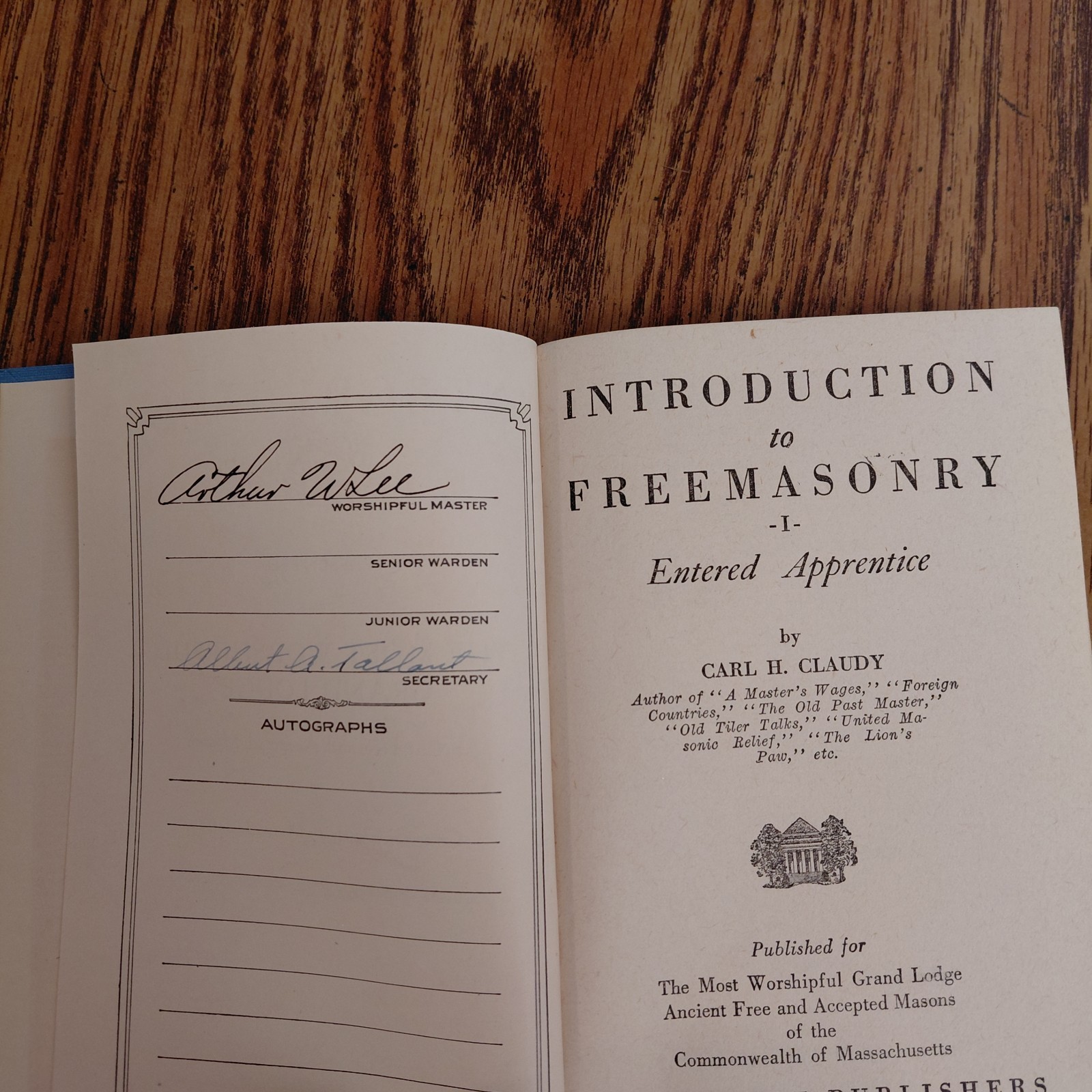 1946 Introduction To Freemasonry I Entered Apprentice Book, Hardcover