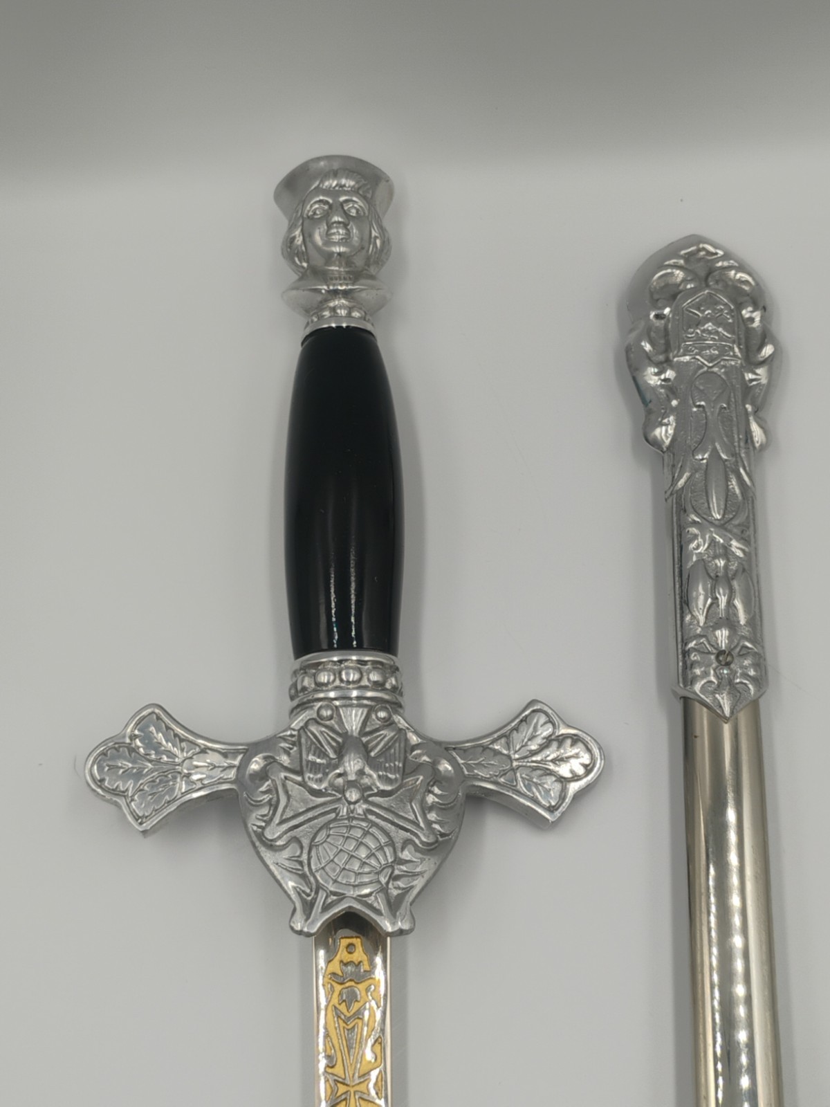 Knights of Columbus Ceremonial Sword & Scabbard – Gold Tone Ornate Engraved