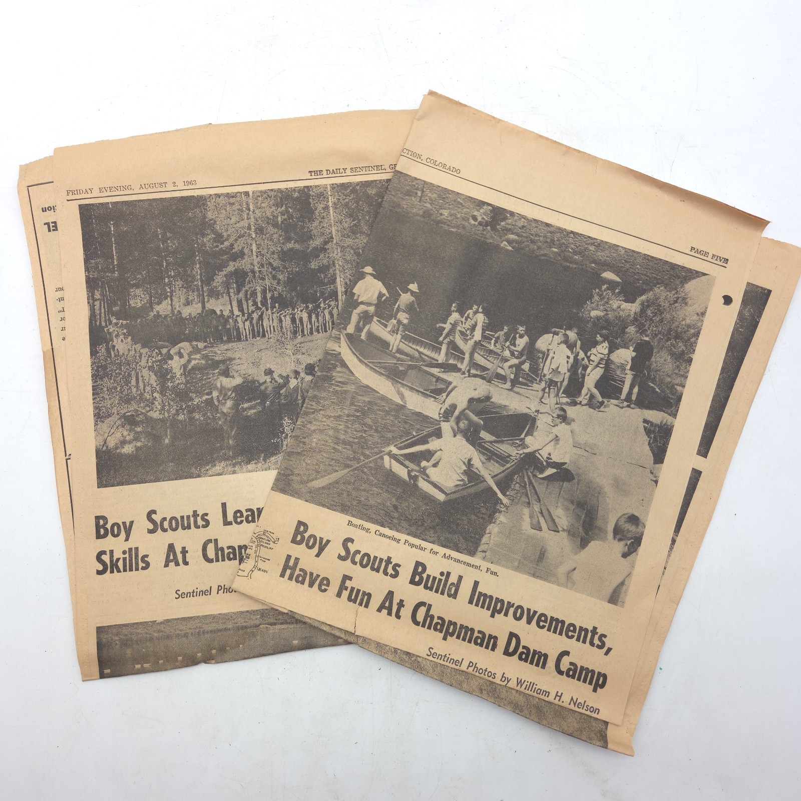 Lot of 2 Vintage Original 1963 Boy Scouts Chapman Dam Camp Newspaper Pages