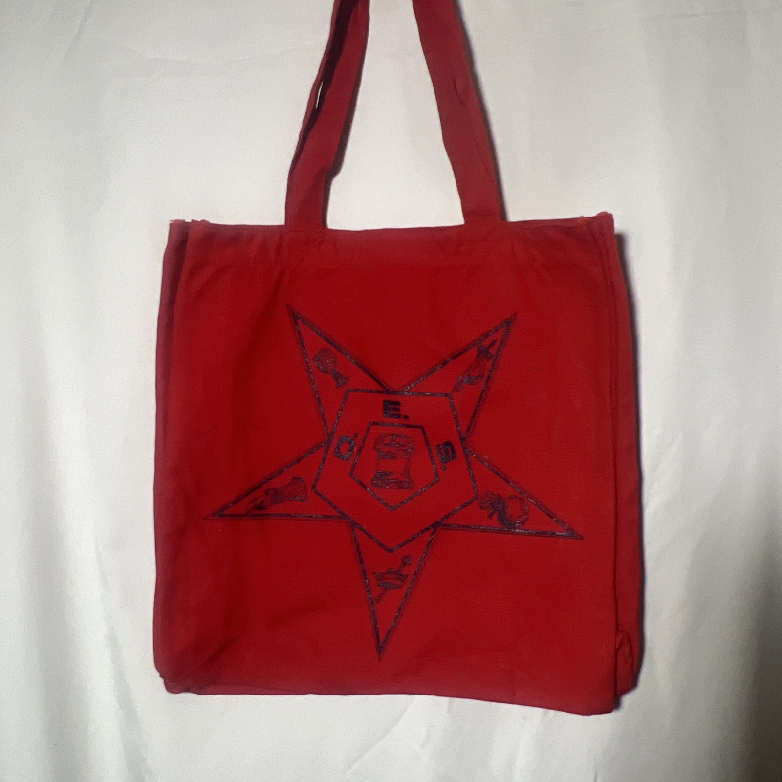 OES Order of Eastern Star Cotton Woven Tote Bag 13”x 14″, RETIRED Red