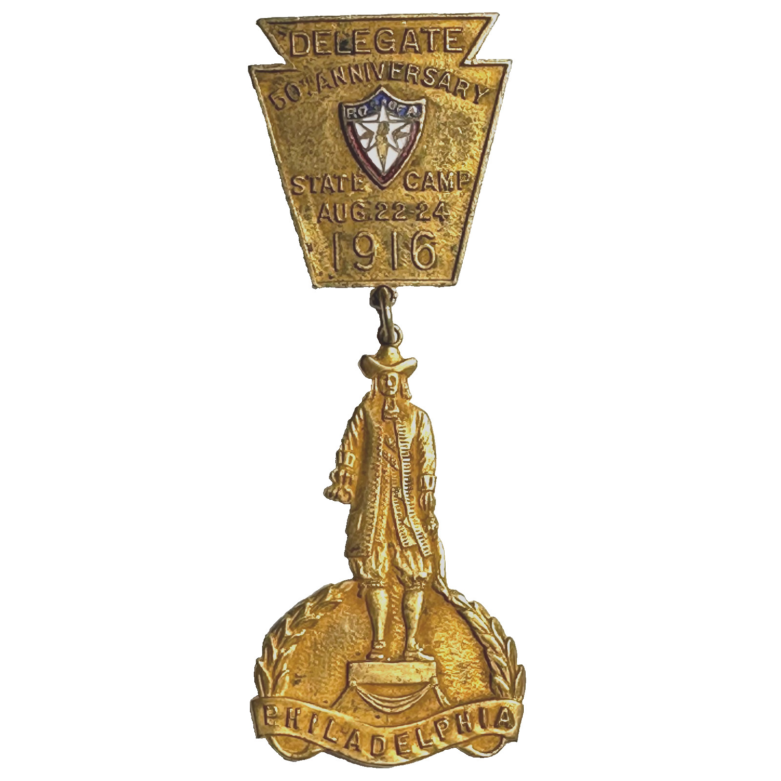 1916 Patriotic Order Sons of America (P.O.S. of A.) Delegate Badge 2.75″H