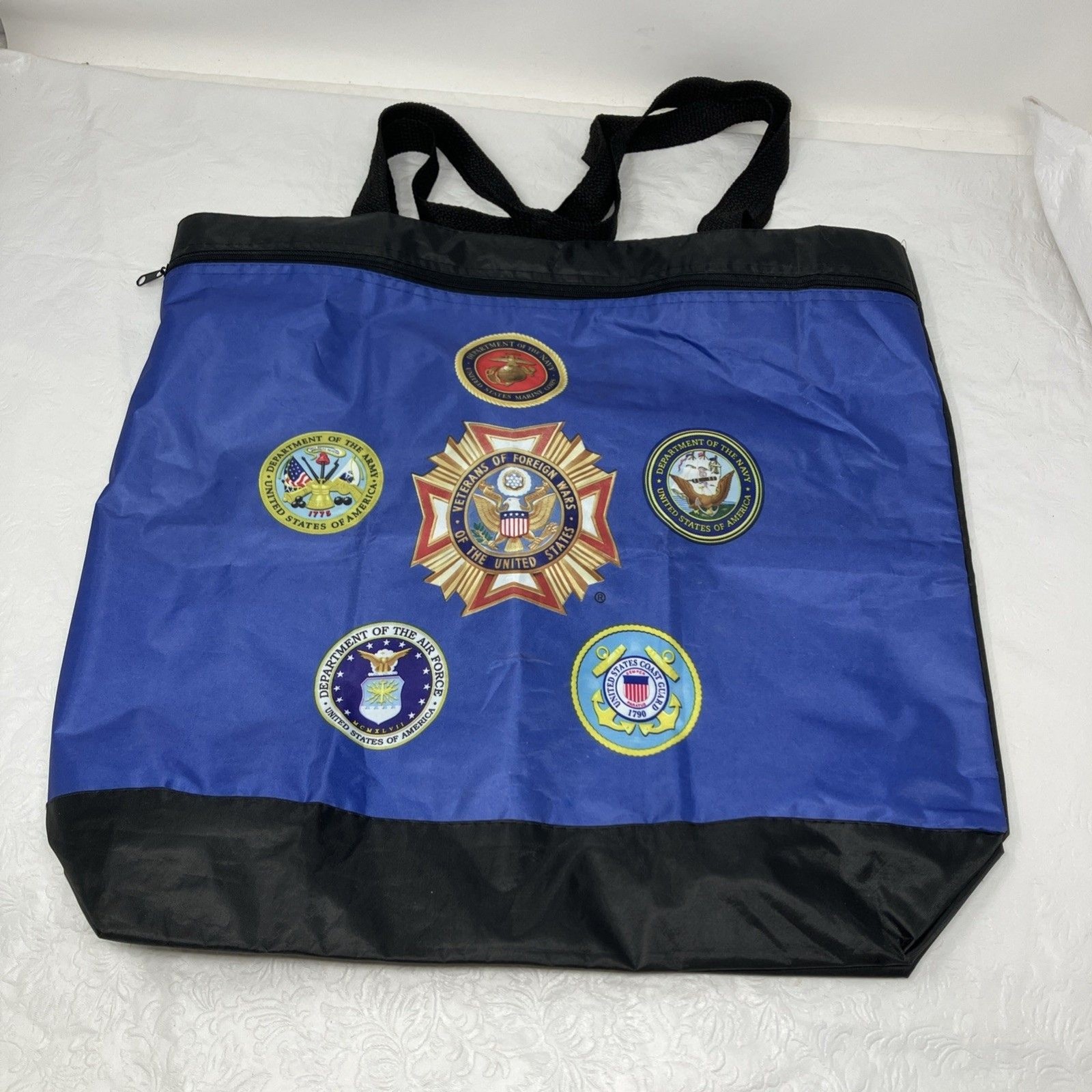 Veterans of Foreign Wars US Blue Tote Bag Zippered Side Pocket ~ 15×17 EUC