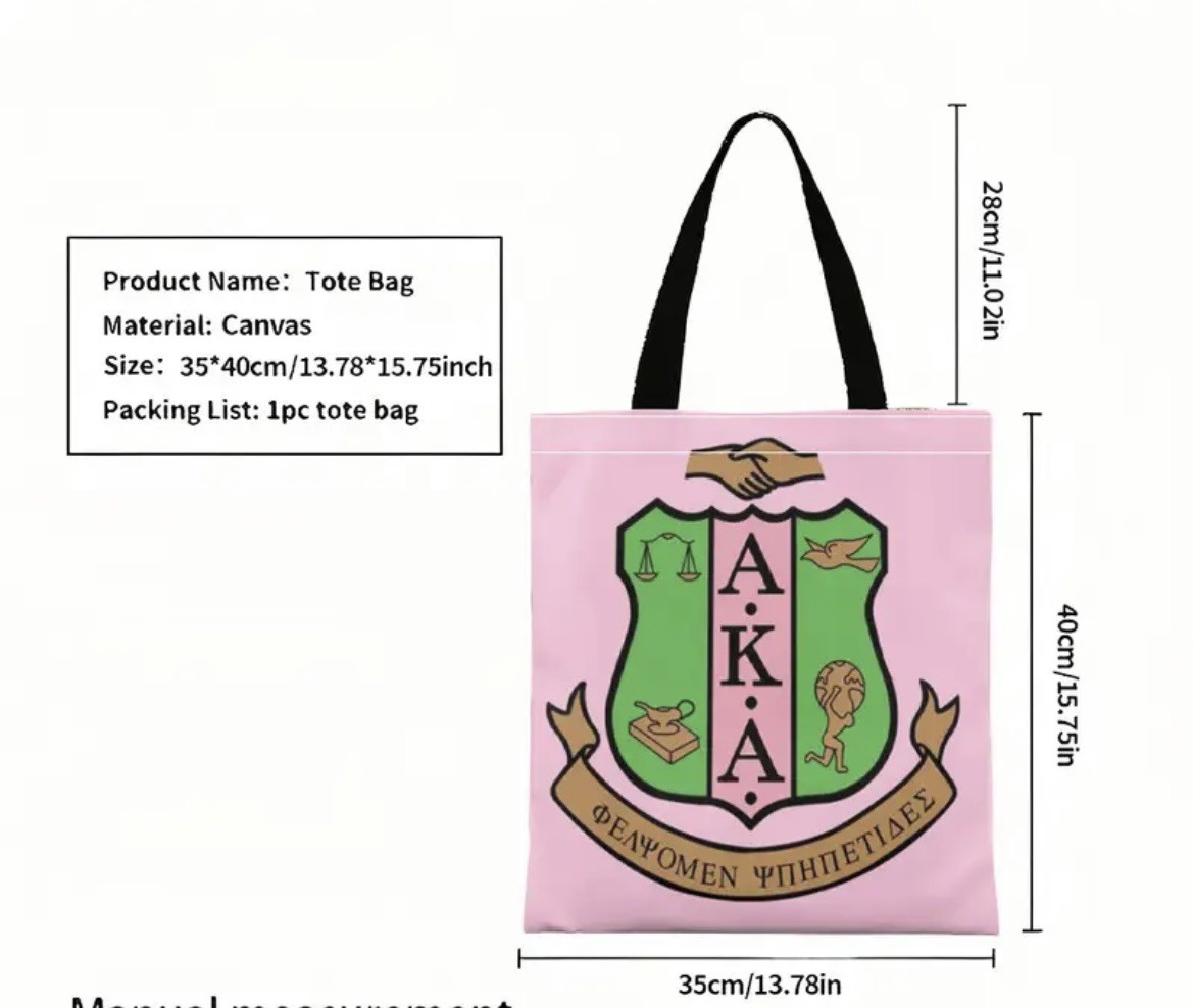 AKA Sorority Logo Tote Bag Two Sided Green & Pink Greek Letter Reusable Bag