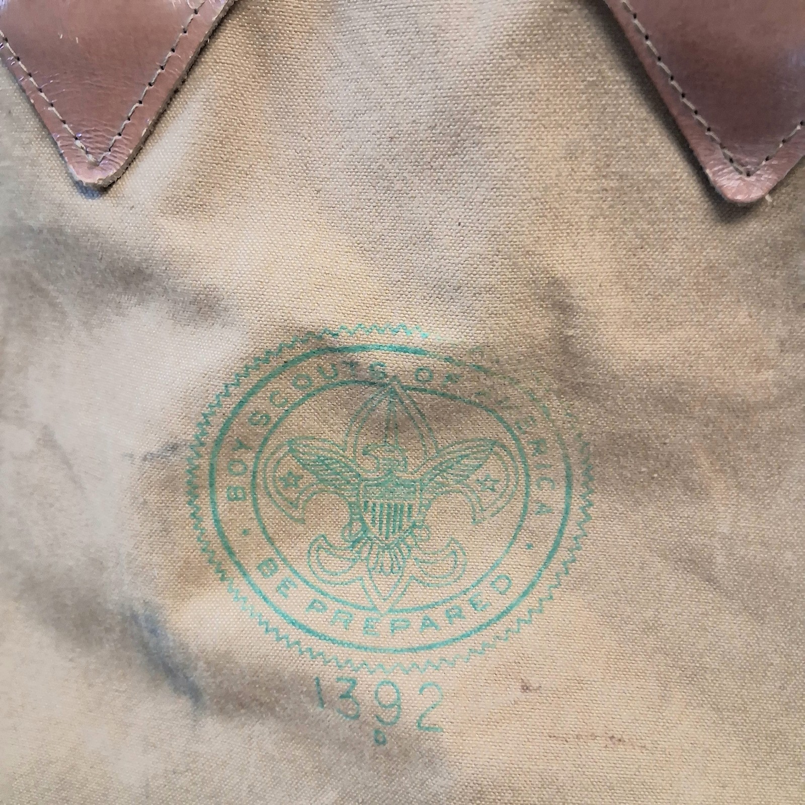 VTG Boy Scouts of America XL Tan Canvas Duffel Bag 1392 USA Boy Scout Camping
