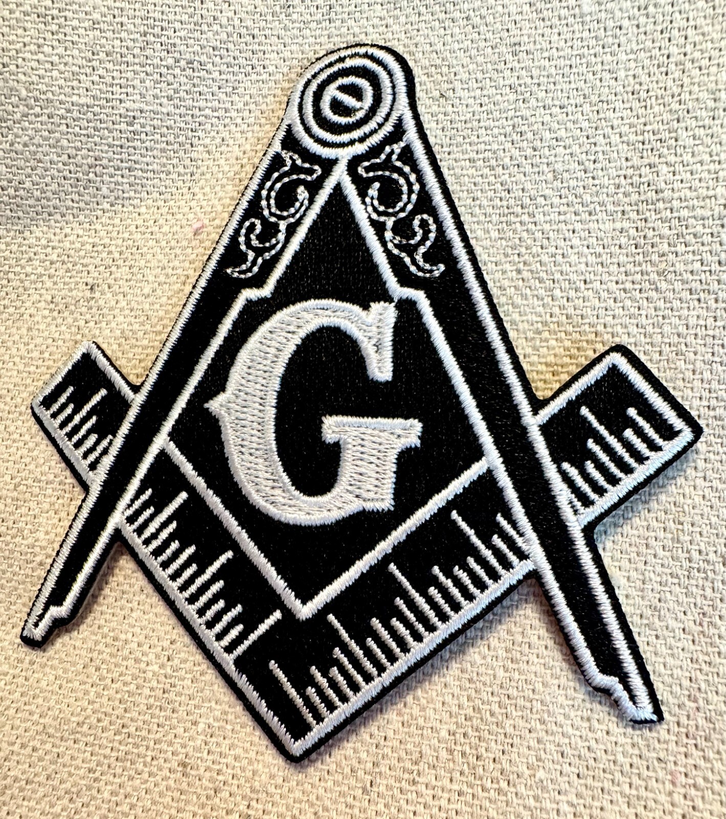 LOT TWO MASONIC LOGO PATCHES embroidered iron-on FREEMASON SQUARE COMPASS MASON