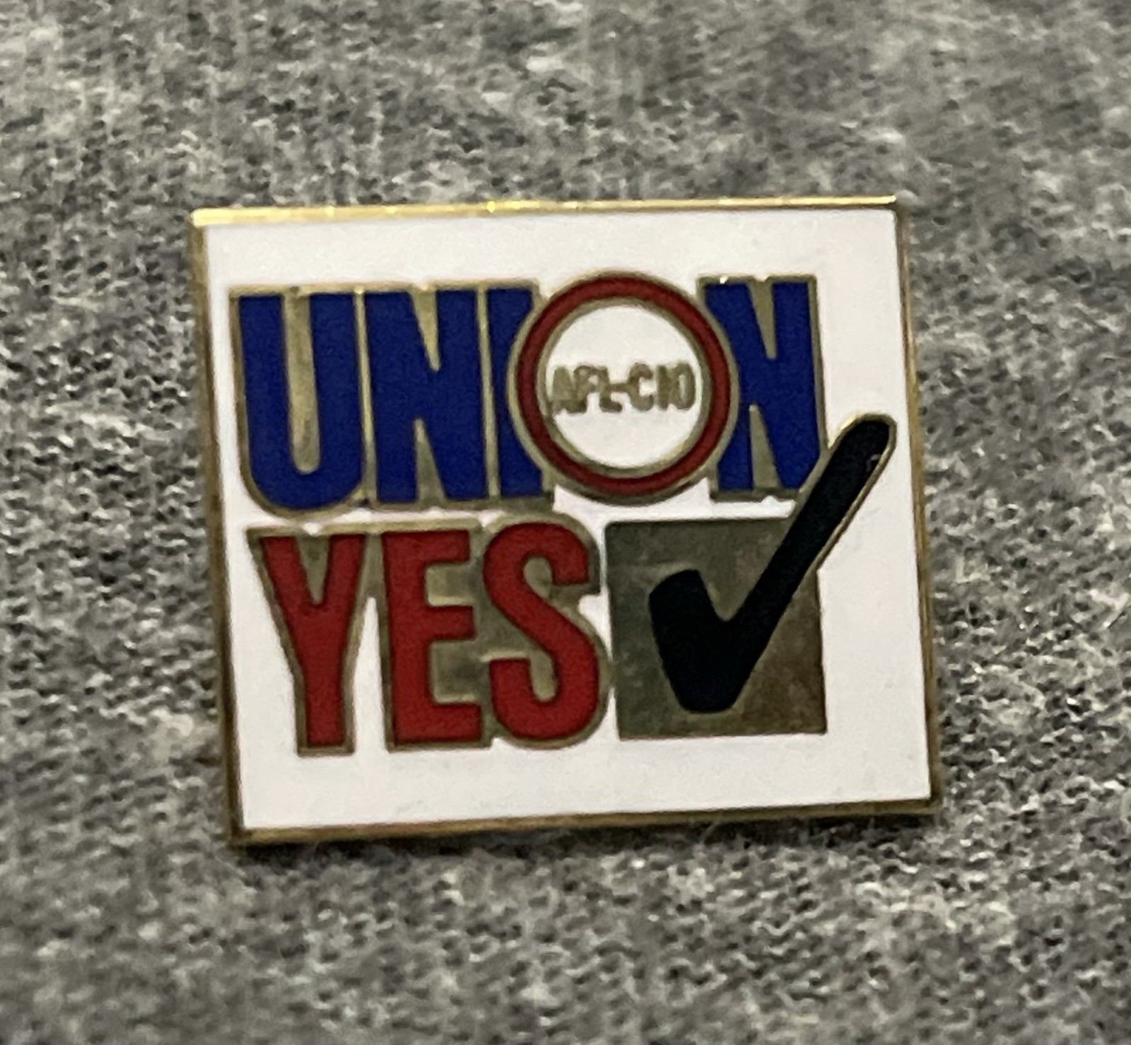 AFL CIO Pin Union YES Rectangle Gold Edge Tone With AFL CIO Initials