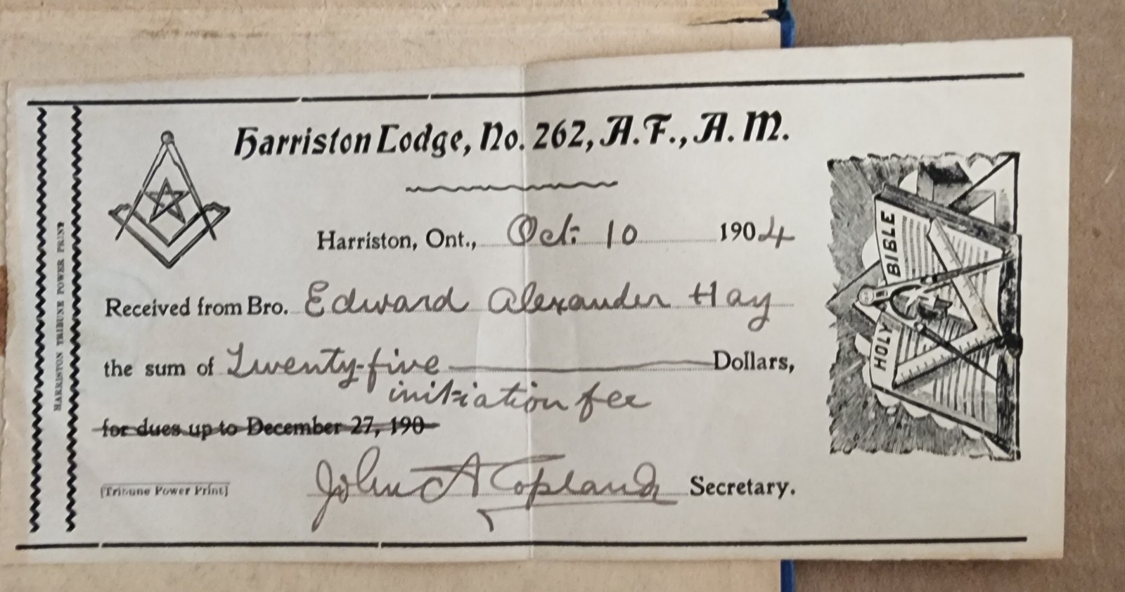 Antique Masonic Constitution Book 1902 w/ Original Lodge Check Glued In No. 262