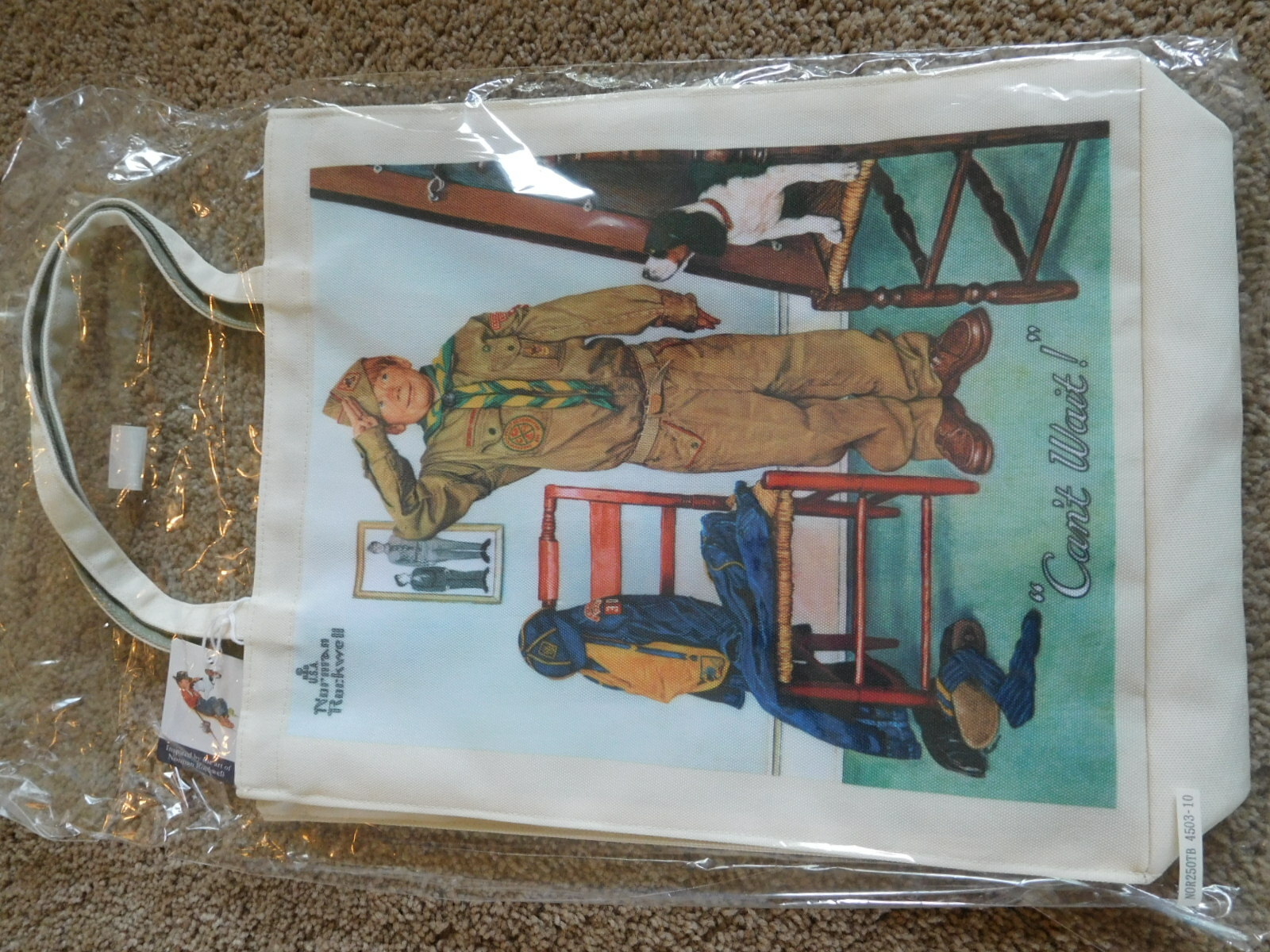 SCOUT BSA NORMAN ROCKWELL CANVAS TOTE BAG “CAN’T WAIT” PRINT CUB RARE PAINTING !