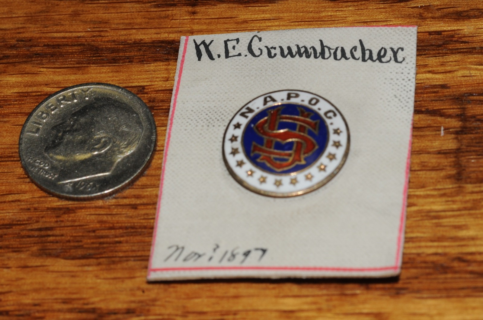US N.O.P.O.C. Fraternal Organization Lapel Pin Gold Filled 1897** Historical **