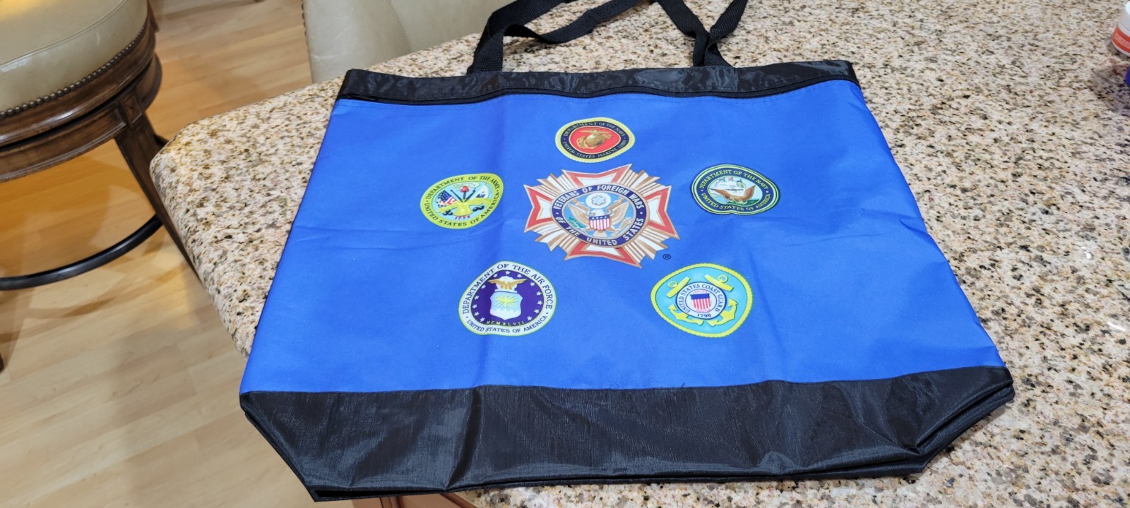 NEW Veterans of Foreign Wars US Blue Tote Bag Zippered Side Pouch 16×17 in