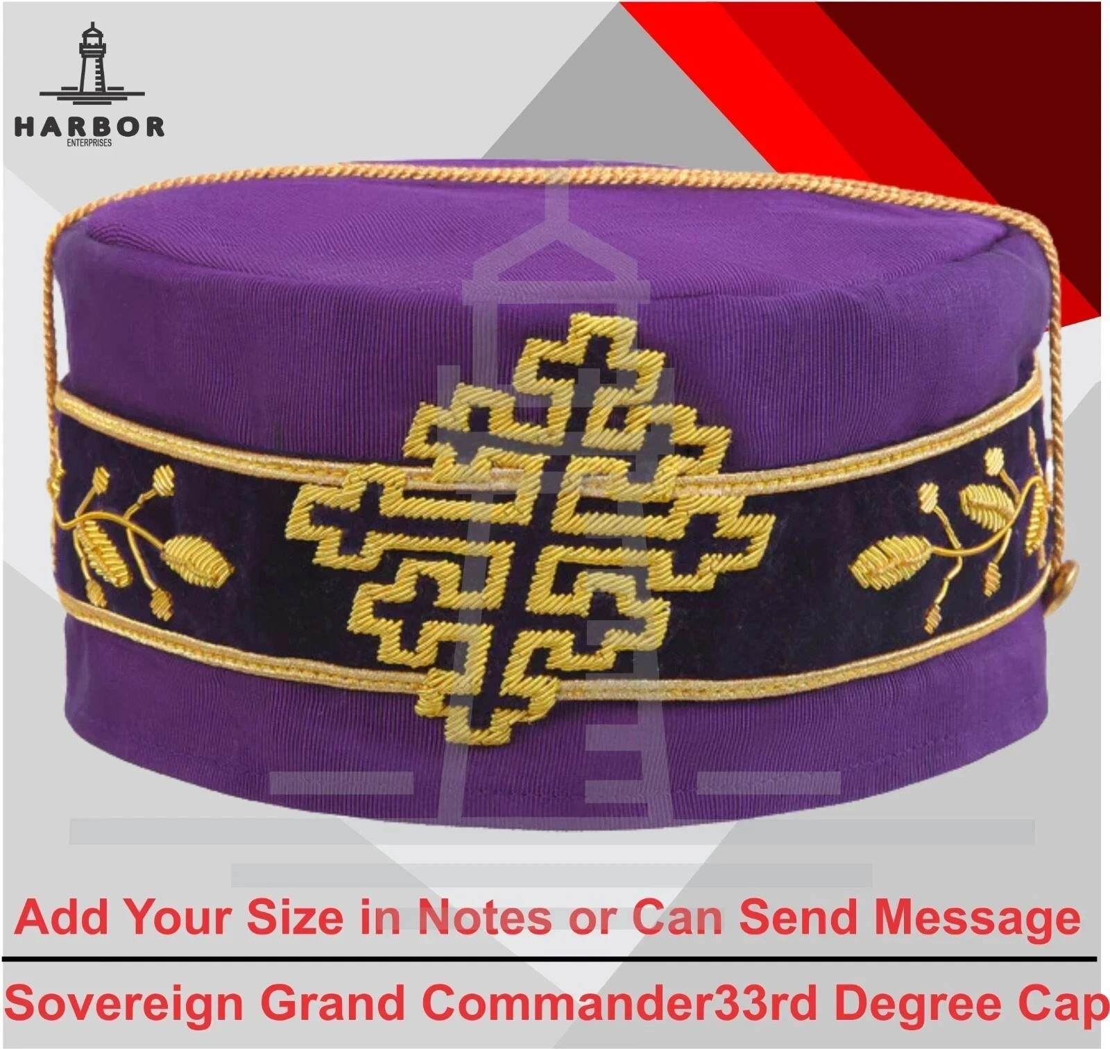 Sovereign Grand Commander 33rd Degree Scottish Rite Crown Cap – Hand Embroidered