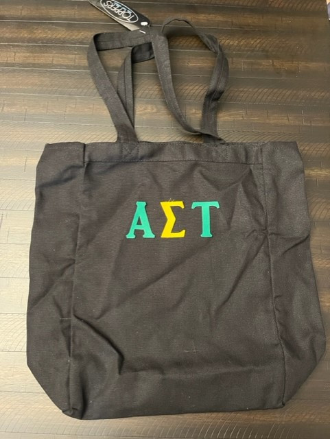 Alpha Sigma Tau Mini Black Canvas Tote bag with 2″ Sewn Letters NEW