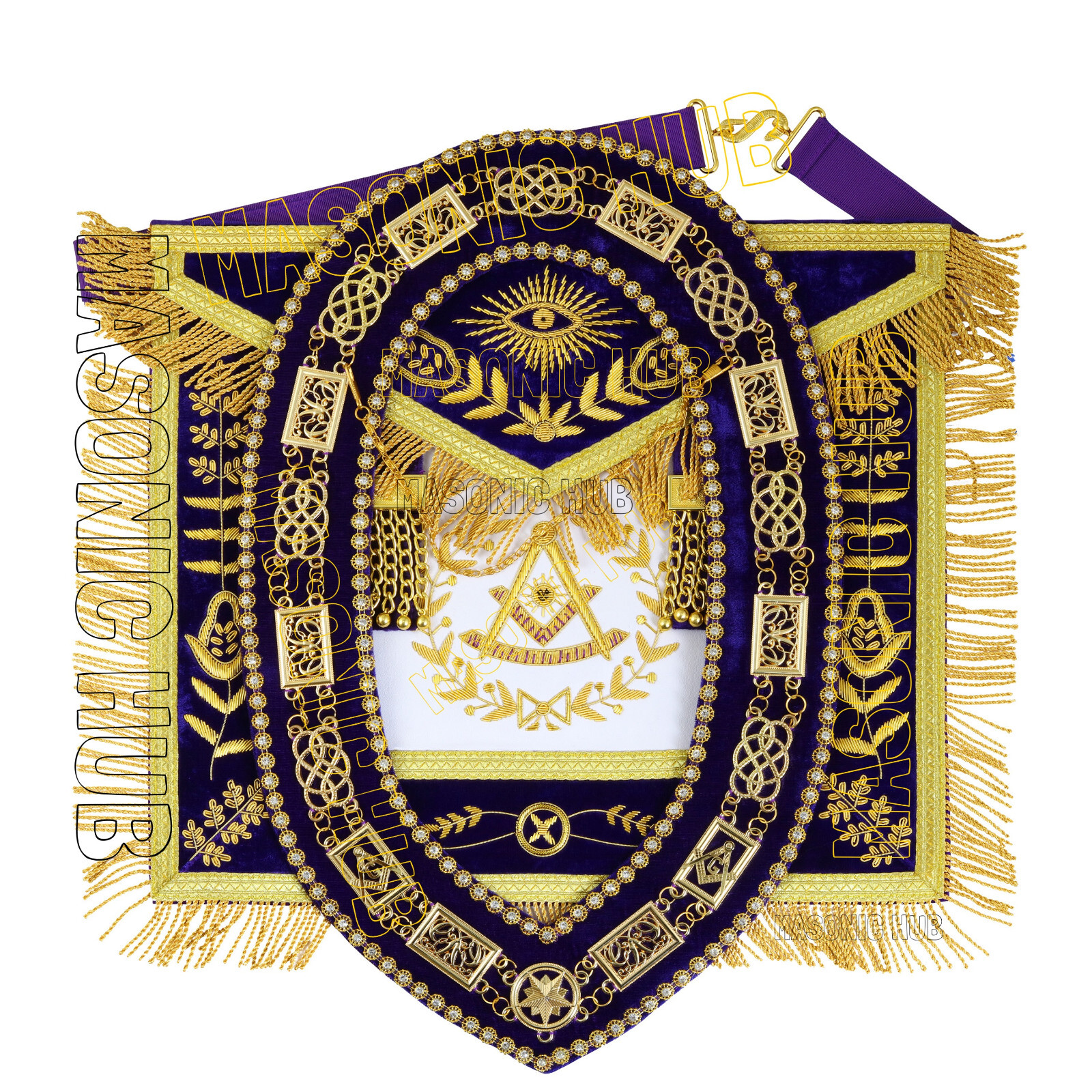 Handcrafted 100% Lambskin Masonic Grand Lodge Past Master Apron & Chain Collar