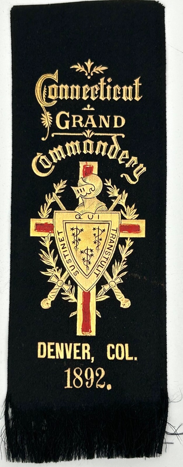 Antique 1892 Connecticut Grand Commandery Denver, CO Ribbon