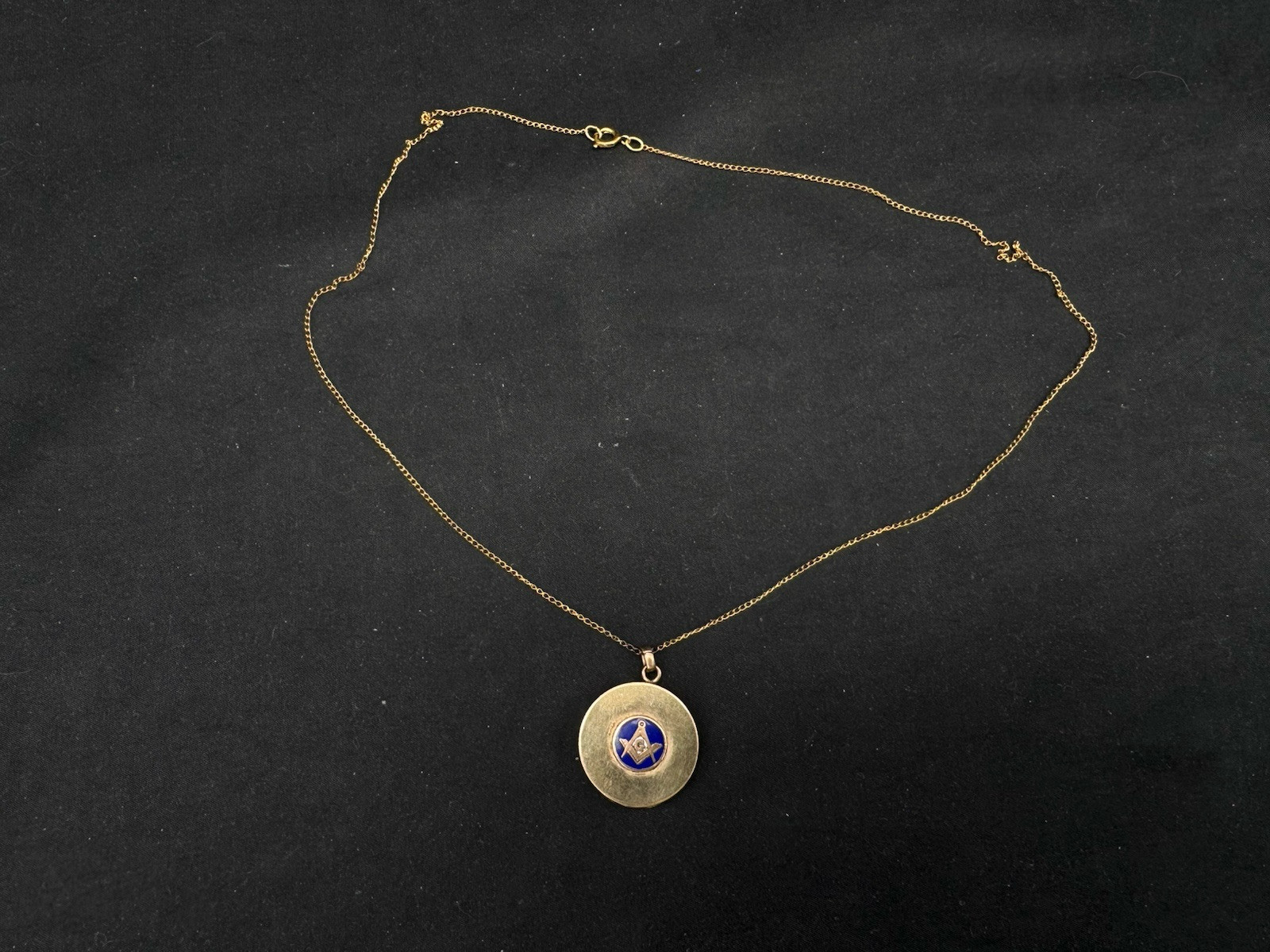 Antique B.MFG Co. Gold Filled Masonic Locket Pendant and Necklace