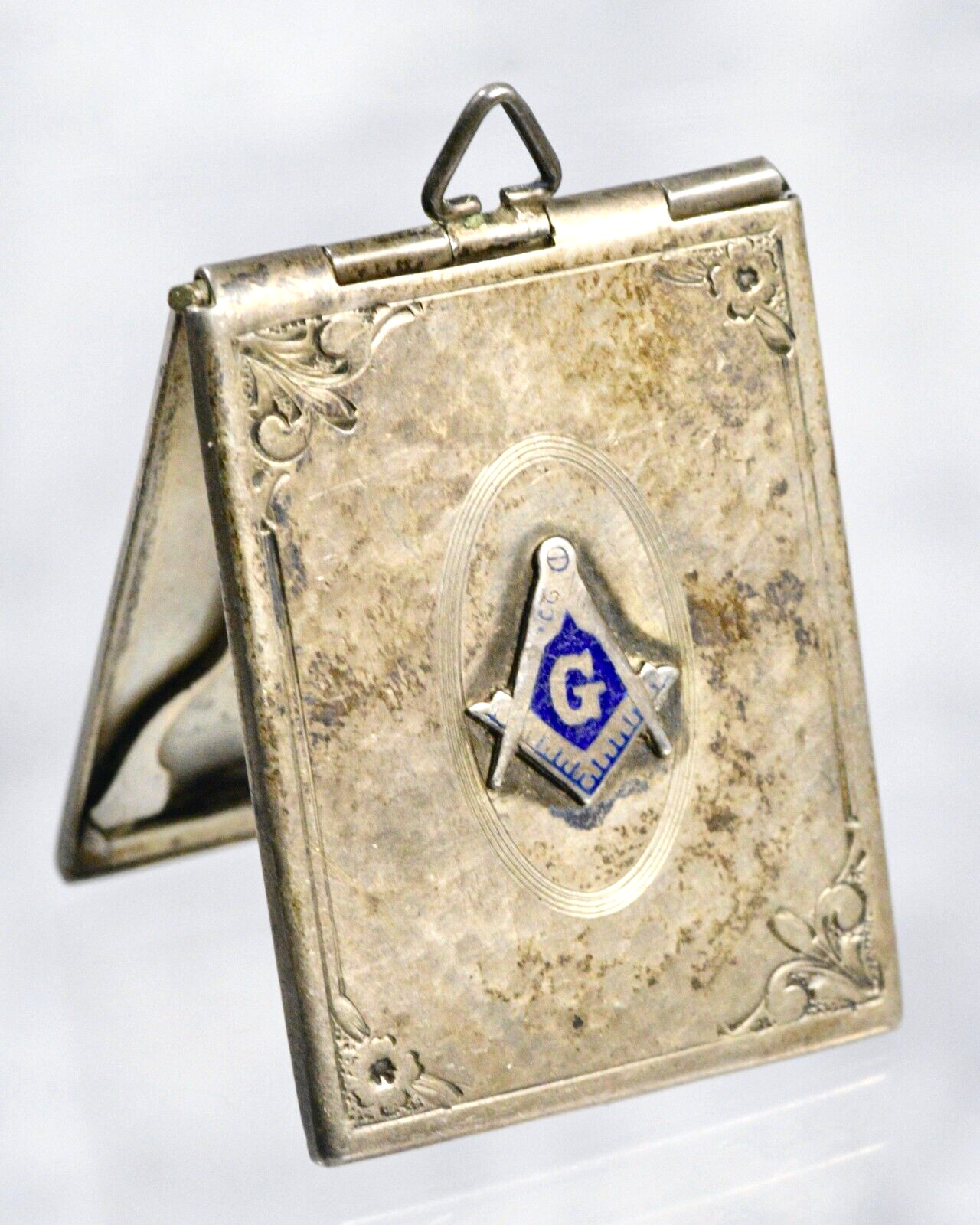 Antique Masonic Lodge Sterling Silver Card Holder Locket Pendant Watch Fob S1