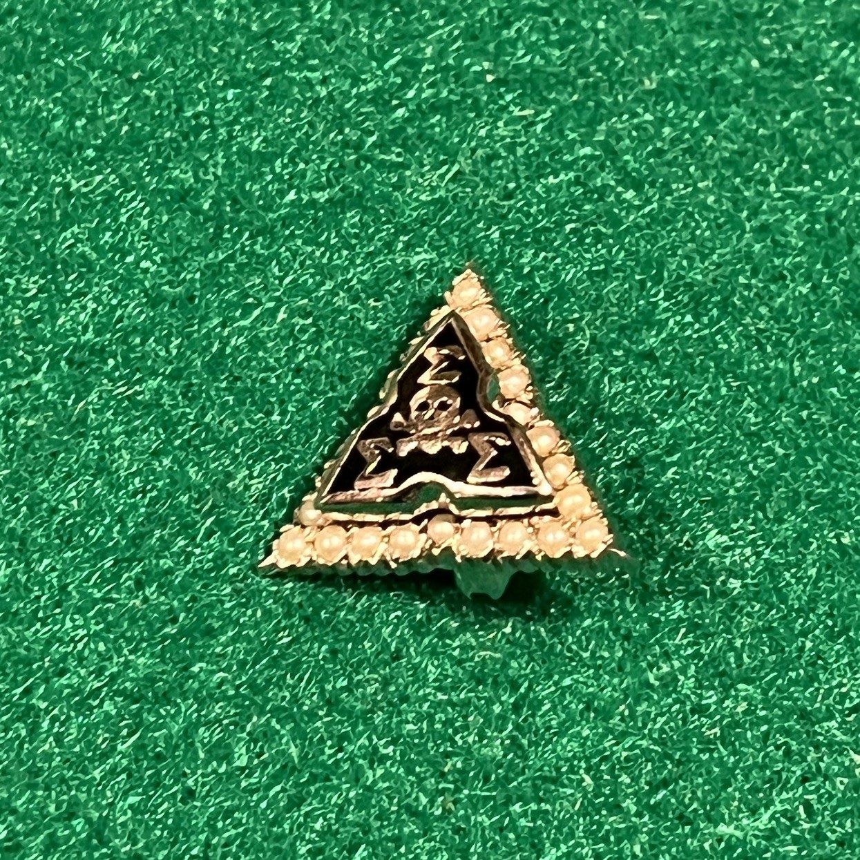 Tri Sigma Sterling Silver Black Enamel Seed Pearls SKULL & BONES Sorority Pin