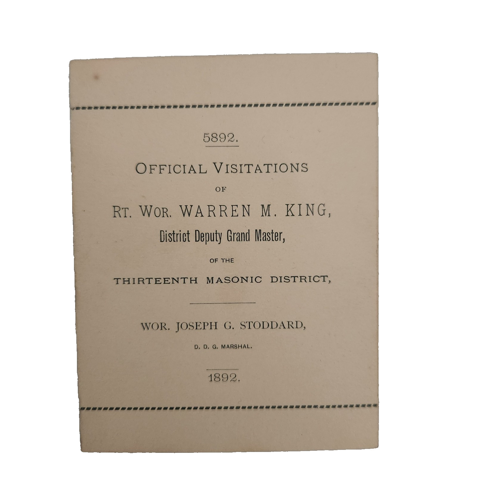 Masonic Booklet 1892 13th District Pioneer Valley Massachusetts Grand Master