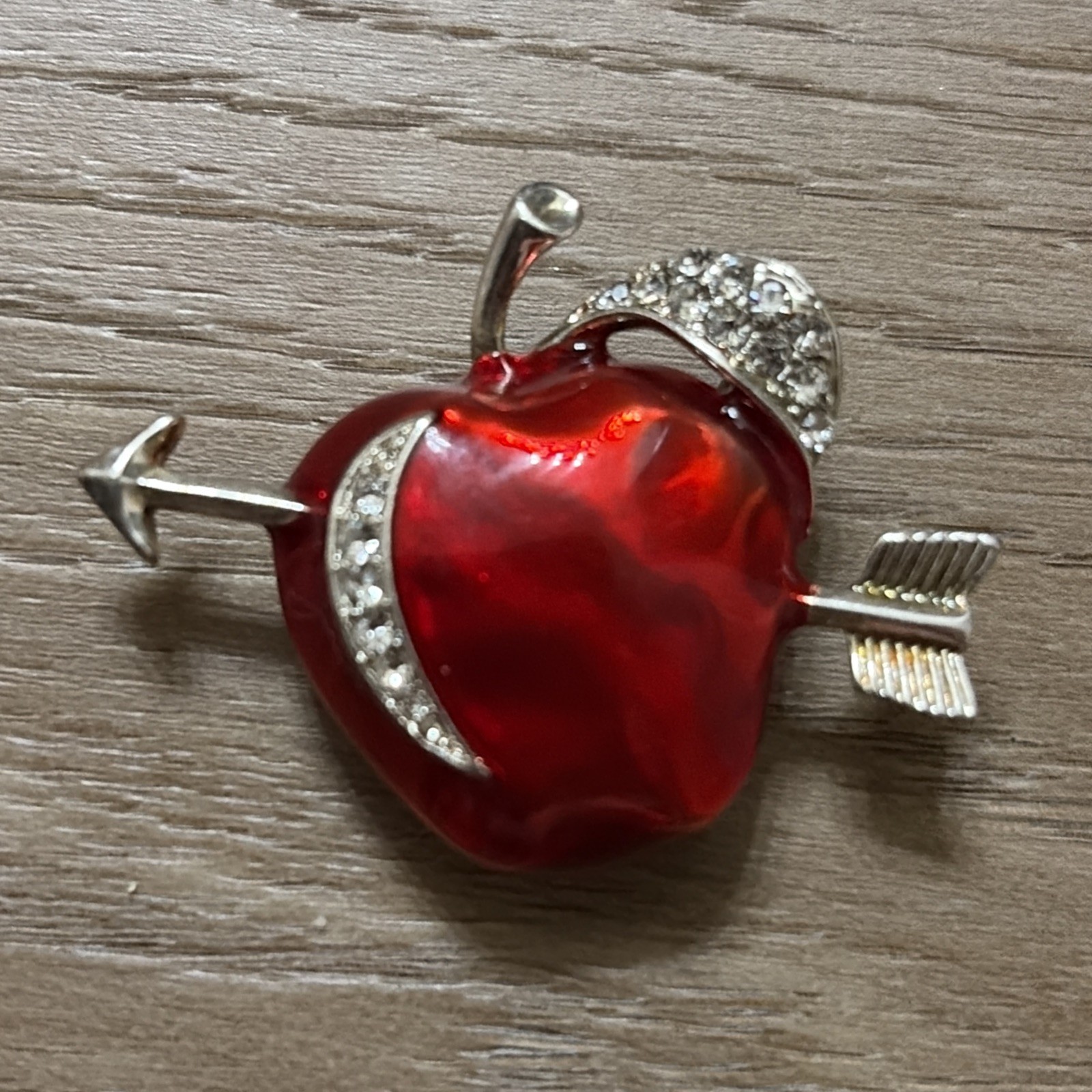 NSDAR Retired Junior Membership Red Enamel Apple Pin Brooch Pendant Rhinestone