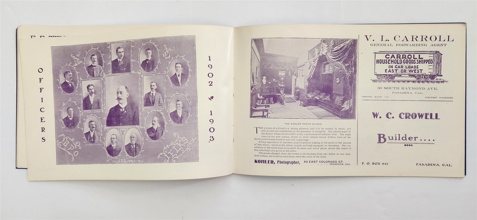 1902 antique ELKS VAUDEVILLE PROGRAM pasadena ca GRAND OPERA HOUSE ads