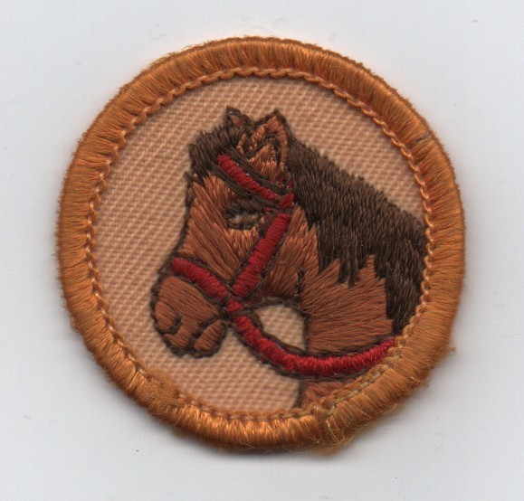 Horseback Rider, Junior GS Proficiency Badge, Yellow Brd, Tan Bkgd. (1980-2001)