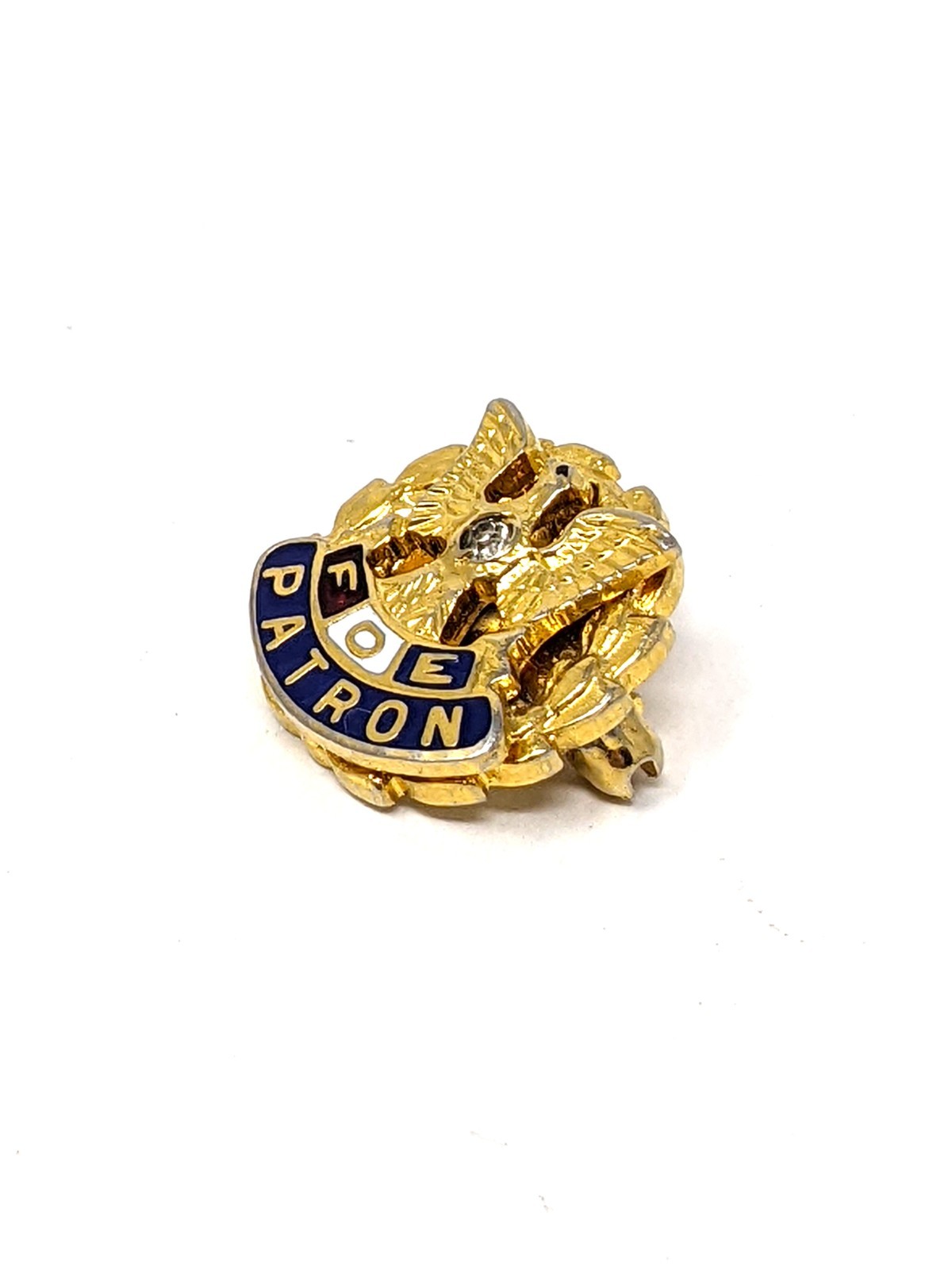 Fraternal Order of Eagles FOE Patron Lapel Pin Clear Stone Red White Blue Enamel